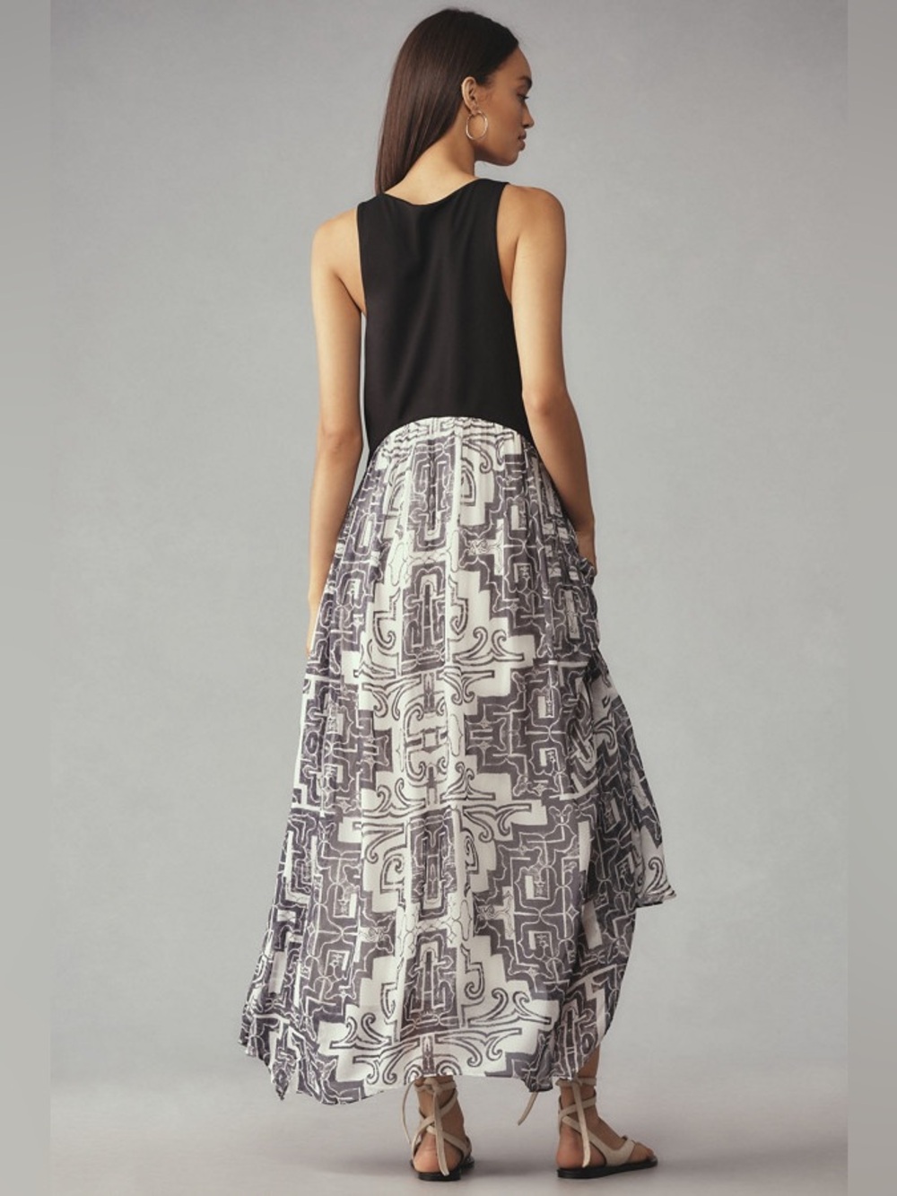 Anthropologie abstract Black White bohemian Maxi dress eccentric indie unique M - Picture 2 of 7